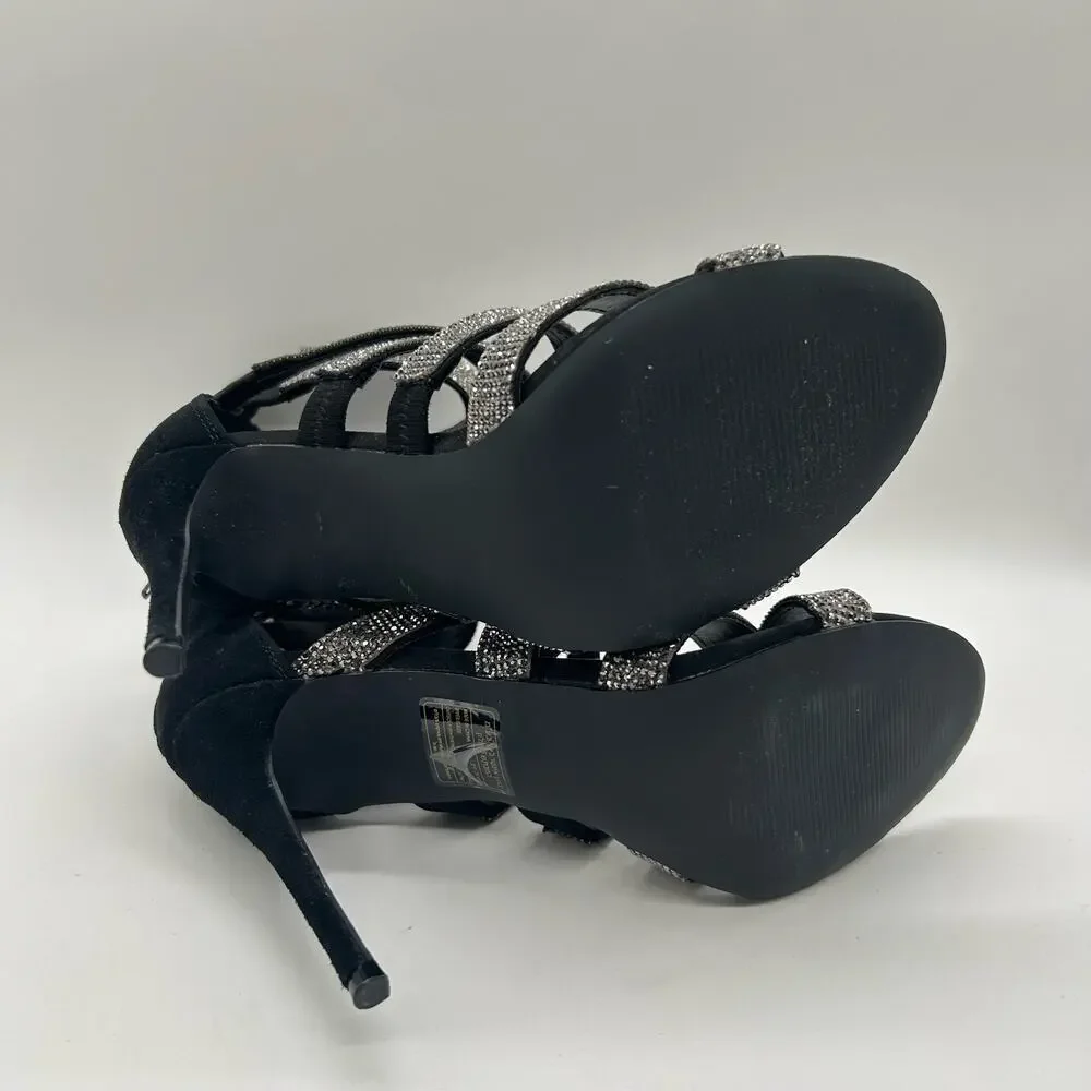Steve Madden Heels Women 9 Black Malika Open Toe Strap Sandals Wedding Party NEW
